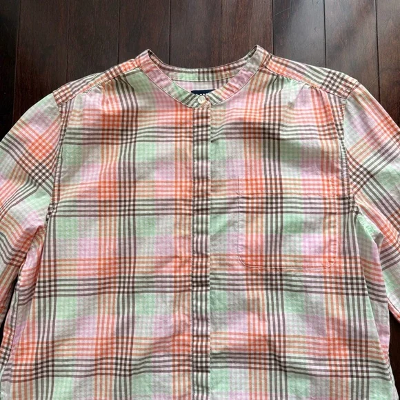 Lands' End Women’s Button Tunic Blouse Flannel Size L Plaid Pockets Easter Long - Picture 2 of 9